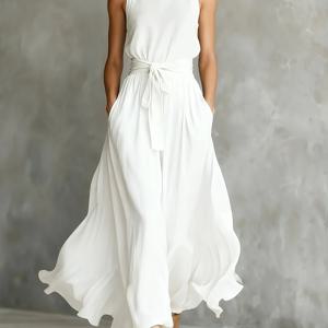 TEMU 여성 캐주얼 민소매 허리 끈 롱 드레스, 니안니안 선택