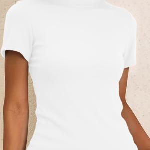 TEMU 하프 하이 칼라 반팔 티셔츠 여성용 안티셔츠 봄/가을 슬림핏 따뜻한 상의