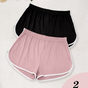 TEMU 2팩 여성 플러스 사이즈 캐주얼 잠옷 반바지 | 컬러 블록 디자인, 약간의 스트레치 원단, 올 시즌용