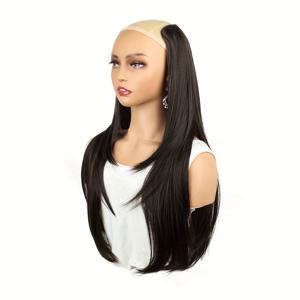 TEMU 55Cm 합성 V자형 레이어드 롱 헤어 익스텐션 여성용 투명 가발