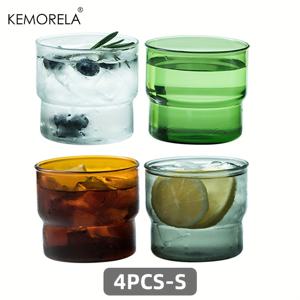 TEMU KEMORELA 빈티지 유리잔 4종 세트 - 쌓을 수 있는, 컬러풀한 뜨거운 & 차가운 음료용 컵, 물, 소다, 우유, 주스에 완벽 - 재사용 가능, 식기세척기 사용 가능, 고품질, 크리스마스, 발렌타인데이, 추수감사절에 이상적