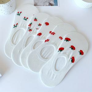 TEMU 여름 신상 스타일 얇은 여성용 귀여운 화이트 과일 미끄럼 방지 보이지 않는 보트 양말 반양말 5켤레
