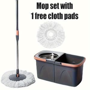 TEMU 4pcs 가족용 스핀 몹과 버킷, 1개 교체용 천 및 1개 스프레이 병 포함. 손 없는 먼지 제거용 몹, 습식/건식 사용, 주방 및 욕실 바닥에 이상적. 백투스쿨 청소 용품, 청소 도구. 할로윈 크리스마스 딥 클리닝|물걸레청소기