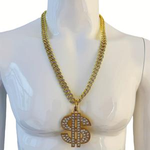 TEMU 크고 무거운 달러 기호 펜던트, 18K 골드 도금 합금 18K 골드 도금 쿠바 체인 목걸이, 12mm 풀, 남성용 힙합 스타일 링 콤비네이션