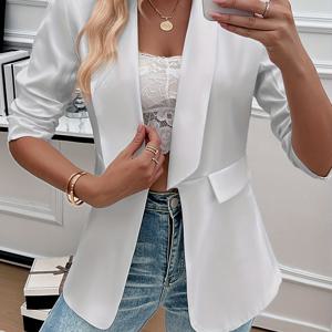 TEMU 플랩 포켓 오픈 프런트 , 우아한 라펠 롱 슬리브 , 오피스 및 업무용 여성 의류