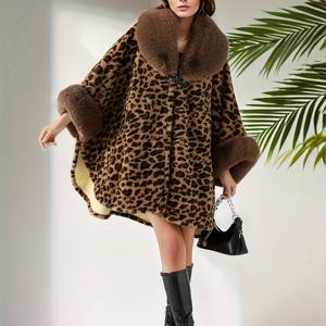 TEMU 가을과 겨울용 두꺼운 소, 얼룩말, 표범 프린트 점박이 숄 캐노피 루즈한 인조 퍼 박쥐 스타일 오픈 가디건 망토