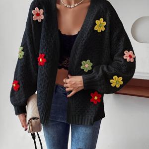 TEMU 플로럴 패치워크 드롭숄더 방진 가디건