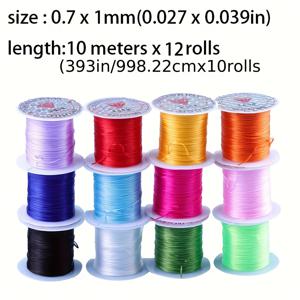 TEMU 12롤 0.8mm 신축성 있는 고무끈 팔찌끈 구슬끈, 팔찌 목걸이 구슬 장식 액세서리 제작용, 393.7인치