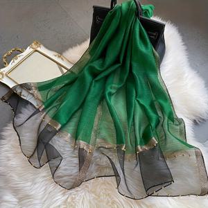 TEMU 항저우 진주 가우즈 스카프 여성용 봄과 가을 뽕나무 가우즈 스카프 다용도 엄마의 치파오 골드 스레드 숄 1팩