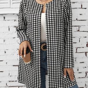 TEMU 플러스 사이즈 - 플러스 사이즈 - 플러스 체크 프린트 오픈 프론트 코트