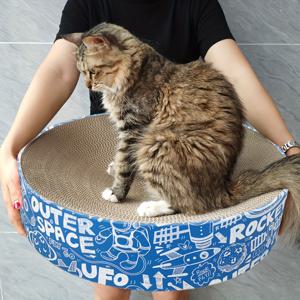 TEMU 초대형 골판지 고양이 스크래처 라운지 - 블루 코스믹 패턴, 가구 및 침구 보호, 66lbs 이하의 고양이에게 이상적