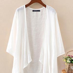 TEMU 플러스 사이즈 - 플러스 사이즈 - 플러스 사이즈 여성 단색 3/4 소매 하프-시스루 이지 캐주얼 빅사이즈 봄 가을 해변 올매치 탑 가디건