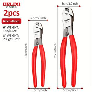 TEMU Delixi 전기 브랜드 케이블 커터 6인치 + 8인치, 2개 세트 빨간색 와이어 스트리퍼 와이어 커터, 산업용 등급 전기 도구 와이어 커터, 크롬 바나듐 강철 단조, 내마모성 및 내구성, 케이블 및 꼬인 와이어를 날카롭게 자르는 데 사용