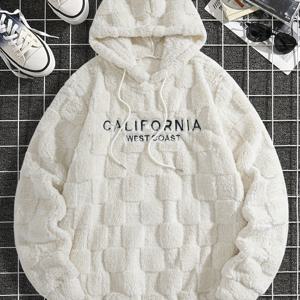 TEMU 1개 두꺼운 양면 플러시 랜덤 자카드 체크무늬 자수 후드 스웨트셔츠