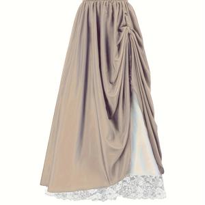 TEMU 여성 레이스 롱 스커트, 이중 레이어 하프 스커트, 스타일, 넓은 밑단