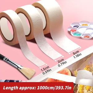 TEMU 3개 마스킹 테이프 탈착 가능한 종이 테이프 (0.59/0.79/1.18인치 x 394인치) 수채화, 드로잉 및 페인팅, 수채화 캔버스 프레임용, 종이 예술용 중간 접착력