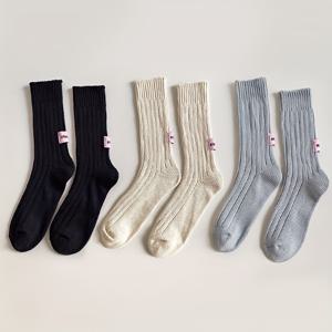 TEMU [가을/겨울 컬렉션] 여성용 패셔너블, 개성, 편안한, 청크 솔리드 컬러 더블 니들 천 라벨 다용도 슬러치 양말, 데일리 캐주얼 롱 삭스 3켤레