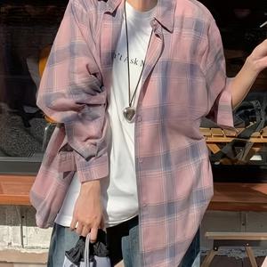 TEMU 핑크 브러시 체크 셔츠 루즈핏 탑