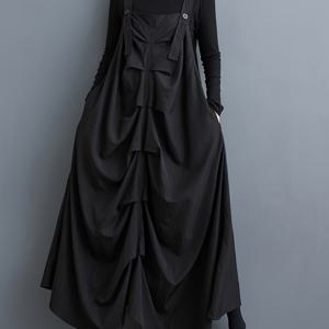 TEMU 신상 봄/가을 야마모토 스타일 맞춤 플리츠 멜빵 스커트, 패셔너블, 다용도, 미디 기장 원피스