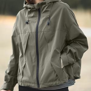 TEMU 1pc 여성용 캐주얼 반팔 후드 자켓, 100% 폴리에스테르 단색 경량 , 비스트레치 직조 소재, 지퍼 스프링/가을 아우터웨어