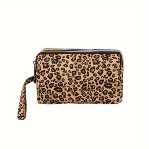 TEMU 시크한 노란색 프린트 여성용 클러치 - 휴대폰 & 동전 포켓이 있는 삼중층 화장품 가방, TSA 승인, 나일론 원단