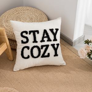 TEMU 1개, 레터 자수 베개 커버, 북유럽 스타일, 루프 벨벳 자수 기술, 18In X 18In, 장식 거실 소파 쿠션 커버에 적합, 속통 없음