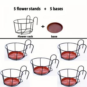TEMU 5개의 메탈 블랙 발코니 꽃꽂이 랙 (받침대 5개 포함), 난간에 걸 수 있는 완벽한 제품, 다육이 식물 및 화분 전시용, 봄 신상