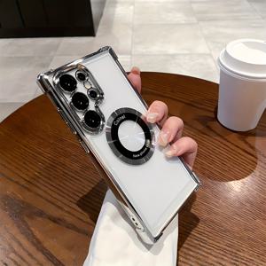 TEMU 갤럭시 S24 울트라, S23 FE, S22, S21 플러스, S25 울트라용 투명 자석 케이스 + 렌즈 필름 + 범퍼 커버