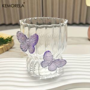 TEMU KEMORELA 수제 3D 나비 유리, 커피컵 꽃잎컵, 귀여운 나비 패턴 - 어머니, , 선생님, 누나를 위한 이상적인 선물 | 재사용 가능, 편안한 그립감, 생일, 크리스마스, 파티, 커피바 액세서리용으로 좋음
