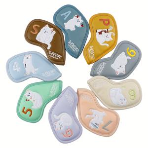TEMU 골프 아이언 커버 1세트, 귀여운 고양이 자수, PU 소재, 3가지 색상 선택 가능, 클럽 헤드 보호로 마찰 감소, 골프 클럽 추가 장비