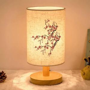 TEMU 플로럴 프린트 앰비언트 침대 옆 램프, 북유럽 자연색 나무 테이블 램프, 침실 및 기숙사에 적합한 LED 조명, 실내 LED 램프 (패브릭 갓 포함), 배터리 불필요 - 가정 및 사무실 사용에 적합