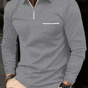 TEMU 남성 폴로 셔츠 긴팔 티셔츠 여름 통기성 지퍼 니트 캐주얼 패션 아우터 편안한 고품질 남성 상의