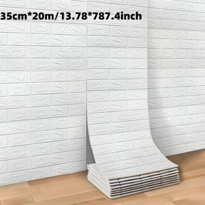 TEMU 20M 3D 벽돌 벽지 스티커 1롤, 자가 접착 폼 벽 타일, 방수 및, 가정 개조 벽 패널, 떼어내어 붙이는 방식, 청소 및 절단 용이, 거실, 주방, 침실, 기숙사, 사무실 장식에 적합