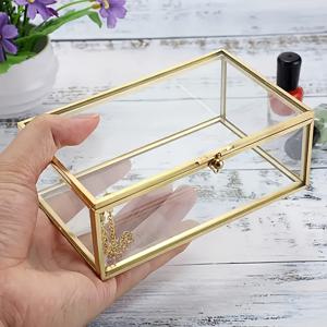 TEMU 레트로 유리 기념품 보관함 직사각형 주얼리 디스플레이 보관함 화장대 덮개 상자 홈 데코 장식 상자, 보석, 반지, 팔찌, 하트 모양 금색 유리 주얼리 상자, 작은 주얼리 디스플레이 투명 유리 상자 보관 상자 (뚜껑 포함)