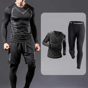 TEMU 남성용 피트니스 세트 2pcs, 탄성 있는 속건성 트레이닝, 프린트 긴팔 및 바지, 헬스 트레이닝, 농구, 러닝, 바디 쉐이핑, 야외 러닝, 라이딩, 하이킹, 야간 러닝에 적합, 봄/여름 캐주얼 운동복, 캐주얼 웨어