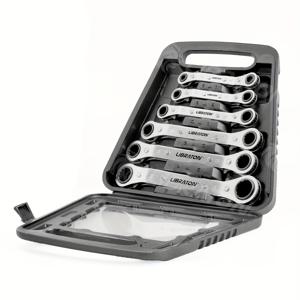 TEMU LIBRATON 6pcs 오프셋 라쳇 렌치 세트, CR-V 스틸 재질, 12-Point 박스 엔드 (6-19mm), 차량 및 기계 유지 보수를 위한 좁은 공간에서 낮은 사용을 위해 설계됨, 보관 케이스 포함
