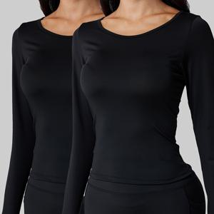 TEMU 여성용 스트레치 롱 슬리브 티셔츠 2개 세트 - 부드러운 니트 원단, 폴리에스터 94%, 스판덱스 6%, 라운드 넥, 단색 캐주얼 및 스포츠 티셔츠, 피트니스 및 트레이닝용 - 기계 세탁 가능