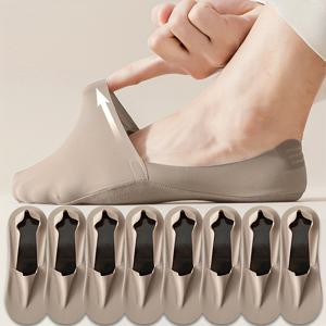 TEMU 8 쌍 남성용 여름 비즈니스 얇은 통기성 땀 흡수 투명한 보이지 않는 양말 - 단색, 미끄럼 방지, 끈끈한 카키 디자인, 캐주얼, 야외 활동 및 아버지의 날 선물, 땀 방지