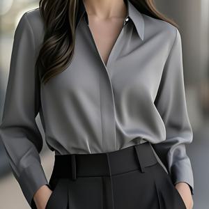 TEMU 우아한 솔리드 컬러 여성용 롱슬리브 프렌치 스타일 커뮤터 신상 네 시즌 다용도 프로페셔널 셔츠