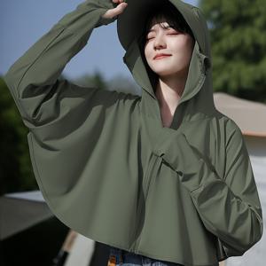 TEMU 여성용 아이스 여름 후드티 & 넓은 챙 모자 야외용 재킷, 야외 활동에 적합