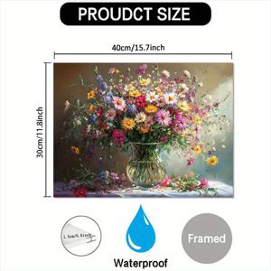 TEMU 1개 러스틱 우드 프레임 캔버스 그림 - 유리 화병에 담긴 야생화, 생동감 넘치는 꽃 예술작품, 홈/욕실/주방용 벽 장식, 완벽한 선물 아이디어, 현대적 우아함, 2D 평면 아트, 방 꾸미기에 적합