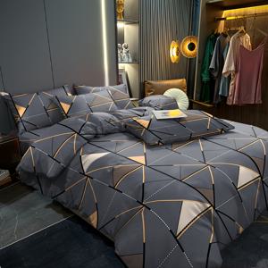 TEMU 3pcs 세트, 골든 삼각형 패턴 이불 커버 침구, 부드럽고 편안하며 통기성이 좋음, 침실 게스트룸 학교 기숙사 장식에 적합, 이불 커버 1개 및 베갯잇 2개, 속통 미포함