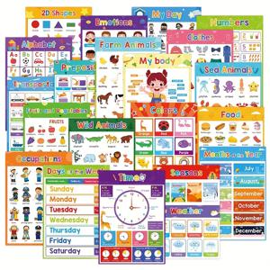 TEMU 어린이를 위한 교육용 포스터 20개 - 어린이용 라미네이팅 학습 차트, ABC 알파벳 포스터, 유치원 홈스쿨 자료, 유아 학급 벽 장식