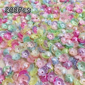 TEMU 200개 10mm 스타일리시 꽃잎 비즈, 아크릴 소재, 재봉 버튼 및 재료 제작용. 컬러 믹스 플라워 스페이서 스파이시, 폰 케이스 장식, 네일 아트, 팔찌 및 목걸이 제작 공예 용품