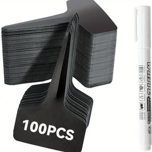 TEMU T자형 식물 라벨, 고품질 정원 태그, 튼튼한 플라스틱, 화분 식물, 허브 및 꽃 표시용, 검정색