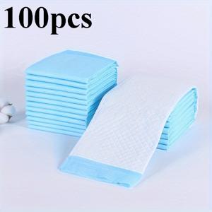 TEMU 100개입 초흡수 & 방수 일회용 강아지, 토끼, 고양이 및 소동물용 배변패드 - 블루 & 화이트 그리드 디자인, 강아지 훈련 및 소동물 관리에 이상적 | 편리한 펫 패키지 | 흡수력 좋은 애완견 배변패드