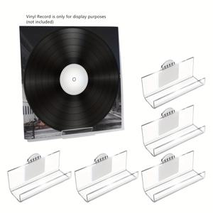 TEMU 드릴 필요 없는 접착식 아크릴 비닐 레코드 홀더 벽걸이 5개 세트 - 투명 플로팅 선반, LP/CD 디스플레이, 사진 프레임, 책장용 - 설치 및 제거 간편, 공간 절약형 디스플레이 랙, 코너 선반