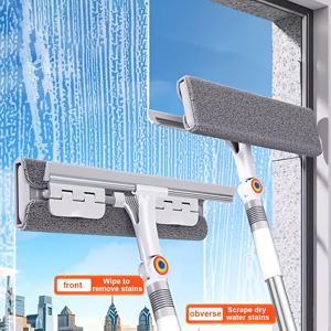 TEMU JOYBOS 전문가용 53인치 창문 스퀴지 - 텔레스코픽 연장 폴 포함, 2-in-1 듀얼 기능 스펀지 & 고무 스트립, 조절 가능한 각도 청소 도구 (홈/차량 윈드실드 및 실내외 유리용), 스테인리스 스틸 & 폴리프로필렌 긴 손잡이, 인체공학적 디자인, 내구성 있는 구조