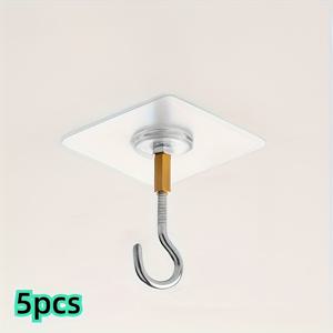 TEMU 소형 랜턴용 무타공 심レス 천장 고리 5개, 천장 선풍기용, 옷 및 주방용품 보관용 강력 접착식 고리, 간편한 설치, 방수 및 녹 방지, 투명 심レス 디자인, 식물 및 조명용 걸이용, 다용도 고리