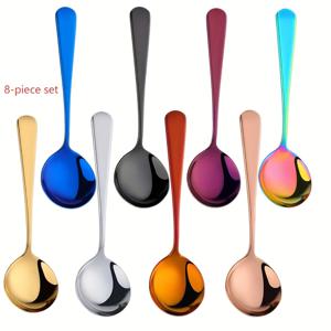 TEMU 8개 컬러 스테인리스 스틸 커피 스푼, 16Cm/6.29In, 소형 티 스푼, 아이스 티 스푼, 믹싱 스푼, 쌀 스푼, 디저트 스푼, 티스푼, 수프 스푼, 파티 디너 스푼 세트, 창의적인 선물, 식기세척기 사용 가능